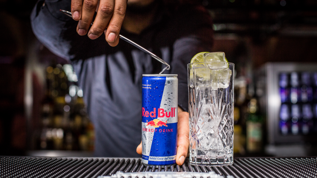 Vodka RedBull being mixed by bartender