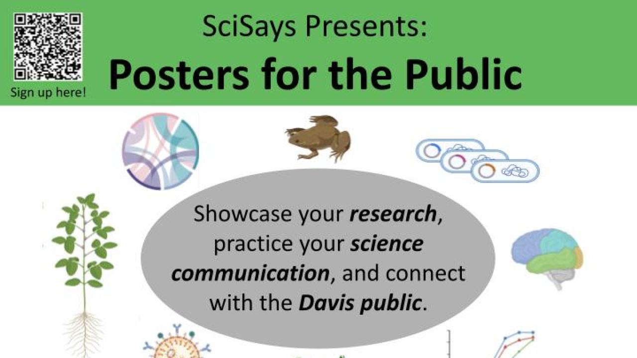 Posters for the Public is an opportunity to showcase your research, practice your science communication, and connect with the Davis public.