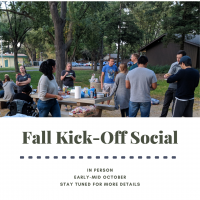 Advertisement for the Fall 2021 BBQ. It has black text and a picture of Science Says members from the 2019 BBQ.