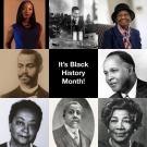 Black History Month text in the middle, surrounded by eight scientists featured this month in the blog post.